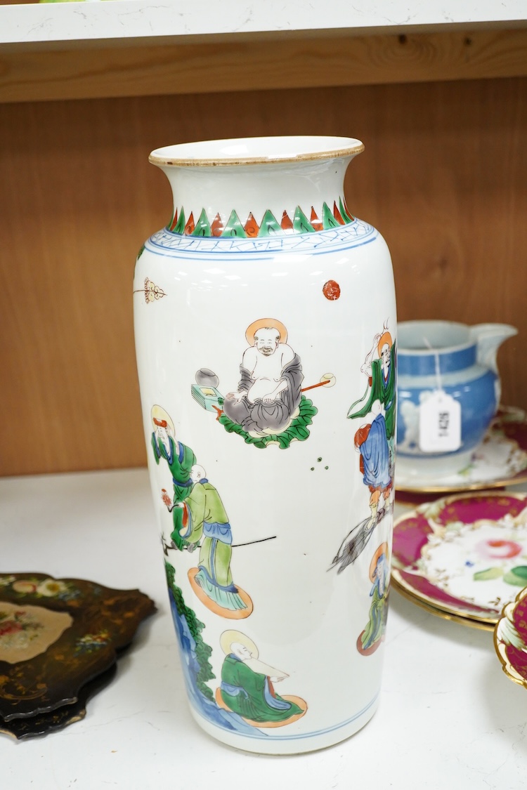 A Chinese porcelain famille verte vase, 38cm high